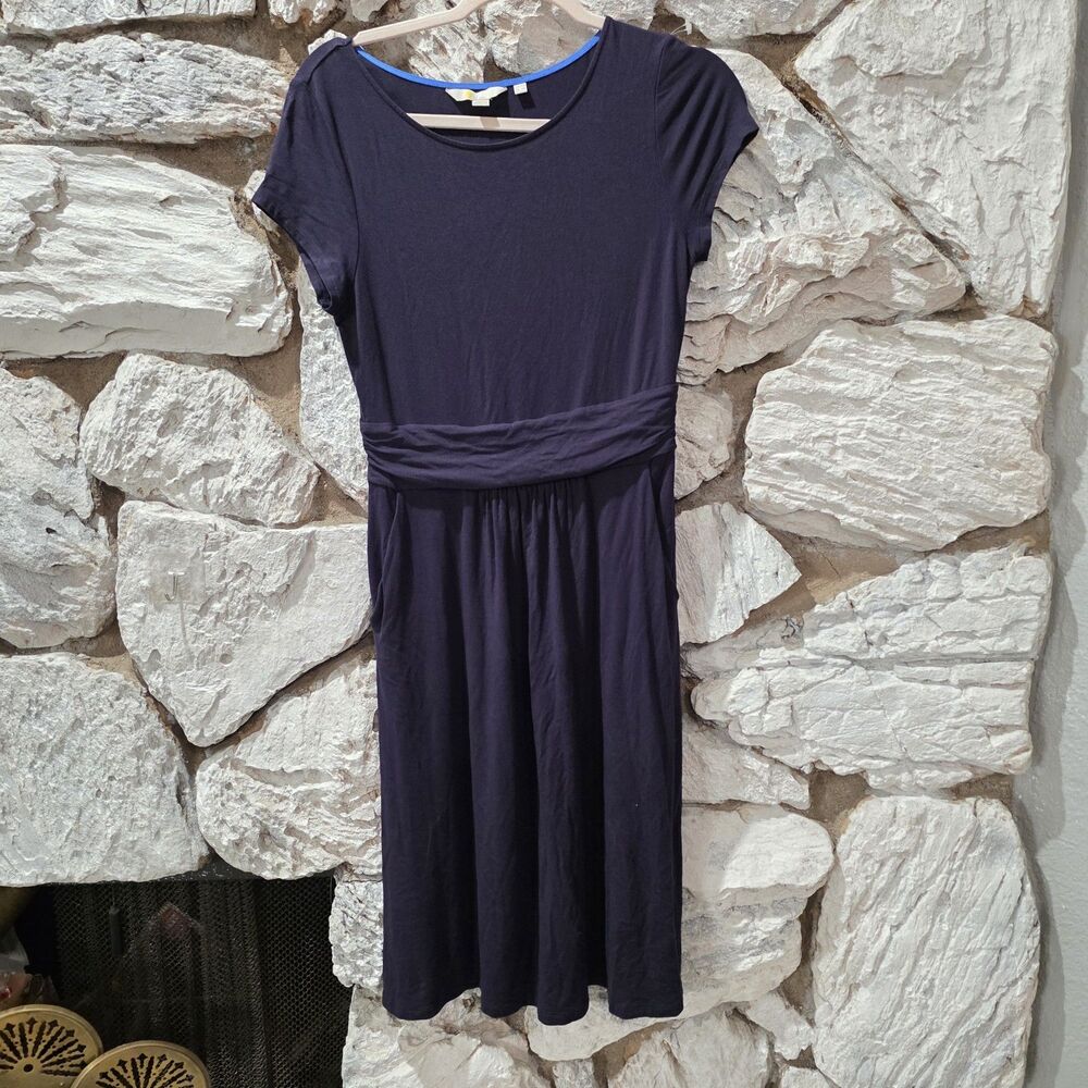 BODEN Jersey Dress Summer Preppy Pockets Navy Short Sleeve Size US 6R Women's